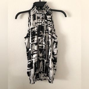 Black and White Sleeveless Satin Halter Top